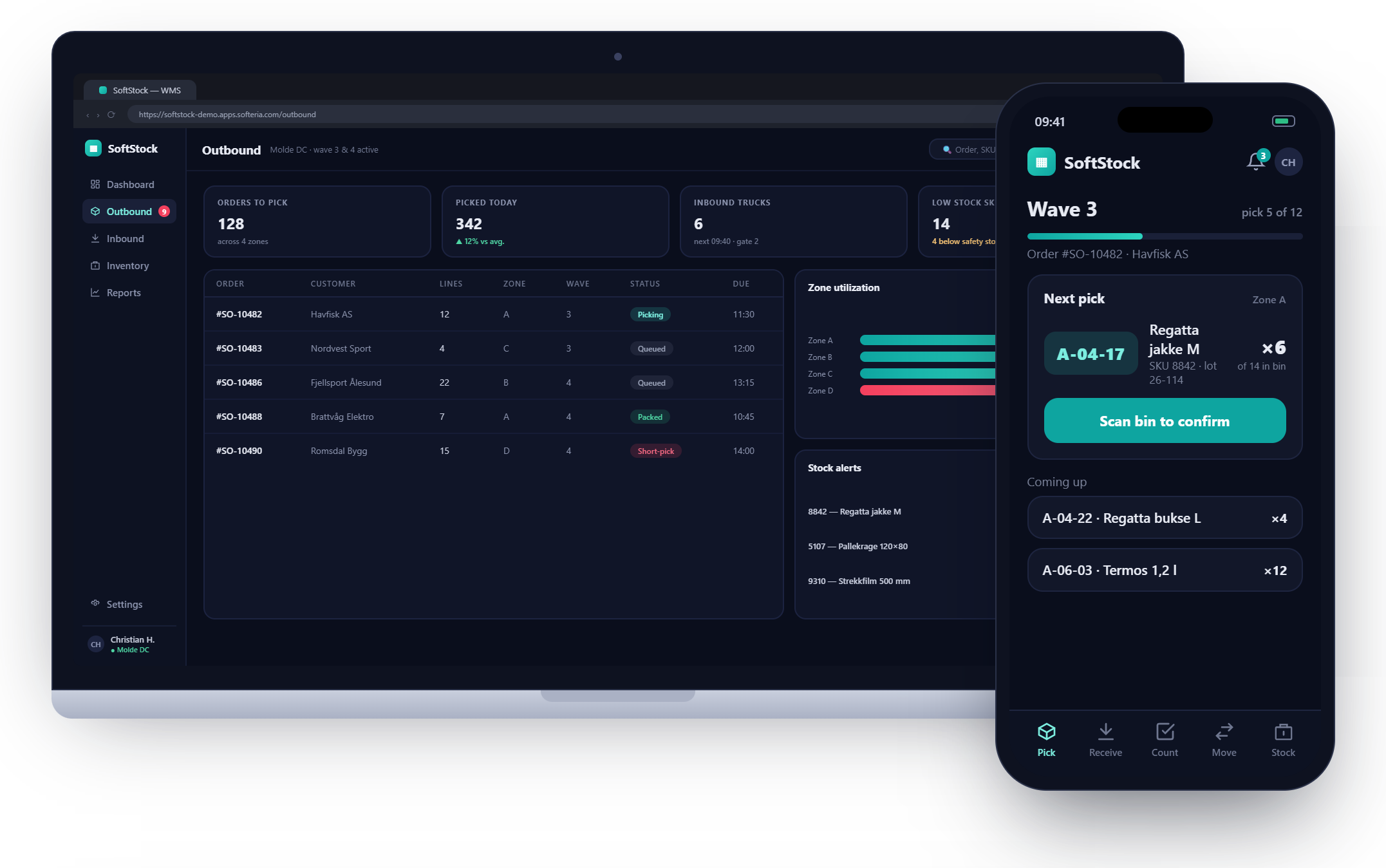 SoftStock warehouse operations dashboard
